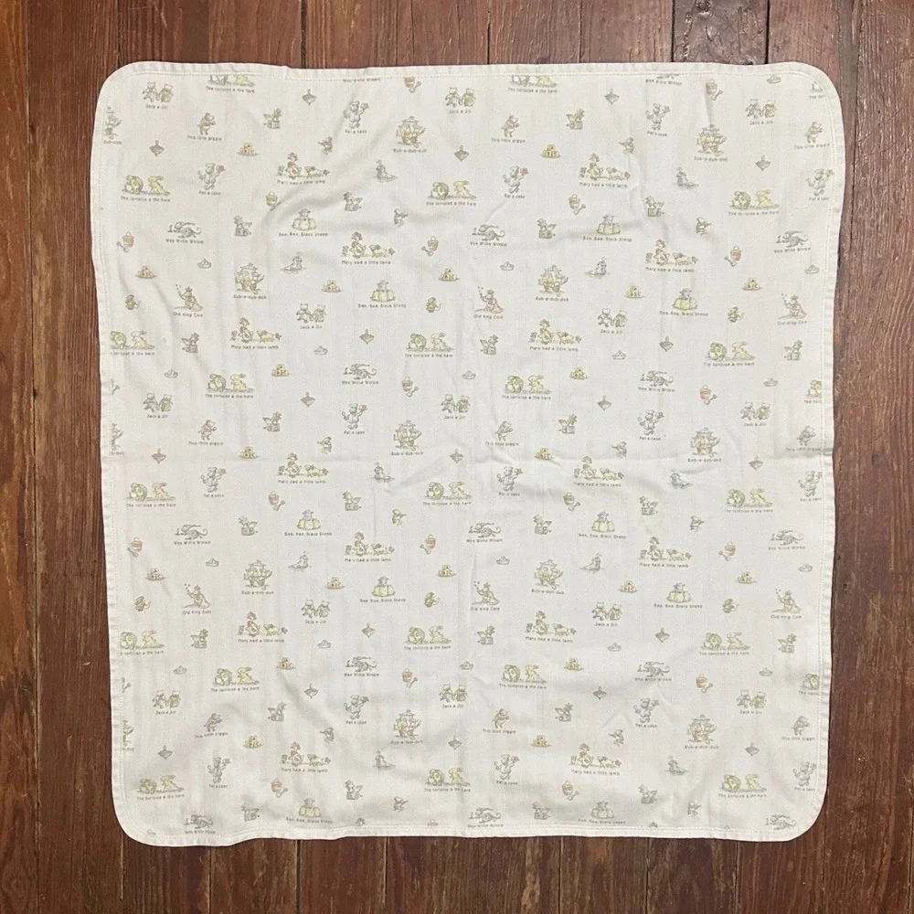 Vintage Carters Classics Nursery Rhyme Baby Receiving Blanket White Cotton USA